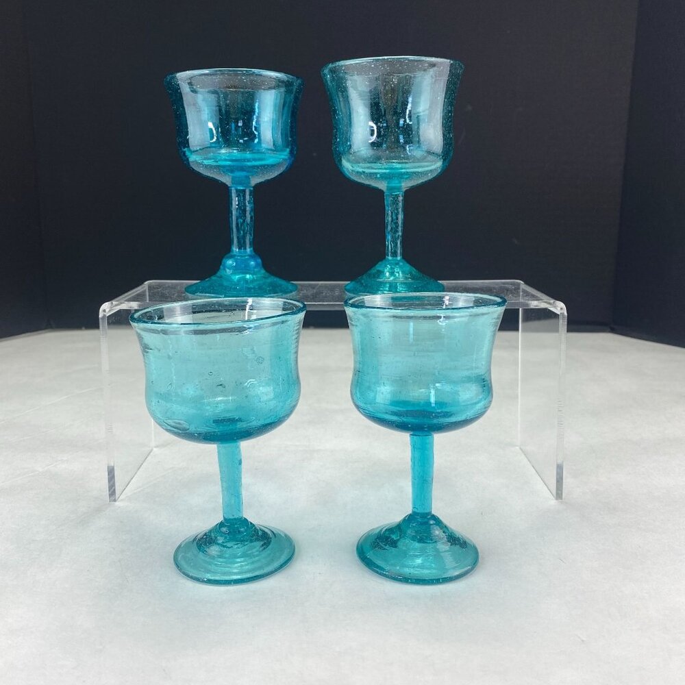 Art Glass Stemware Aqua Blue Set of 4